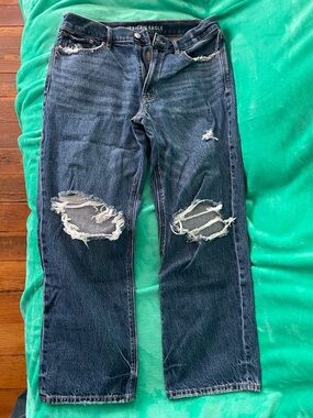 American Eagle Outfitters Men’s Dark Blue Distressed Straight Jeans